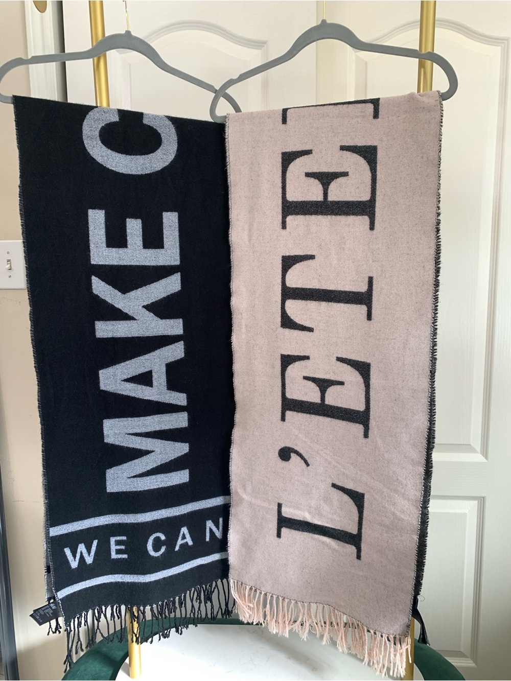 H&M Pink & Black/Gray and Black/ White oversized scarf - set of 2 - 76" long